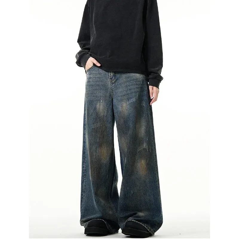 Streetwear Style Blue Straight Vintage High Waist Jeans Pants HarajukuRetro Style Women's Wide Leg Baggy Y2K Denim Trouser