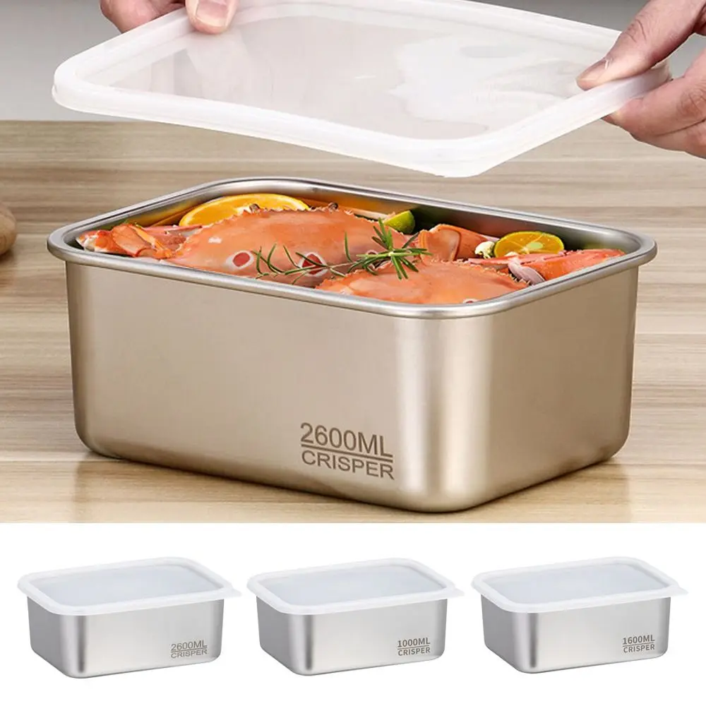 Plastic Sealed Storage Box Sealed Rectangular 304 Stainless steel Transparent Crisper Stackable with Lid Fresh-Keeping Box