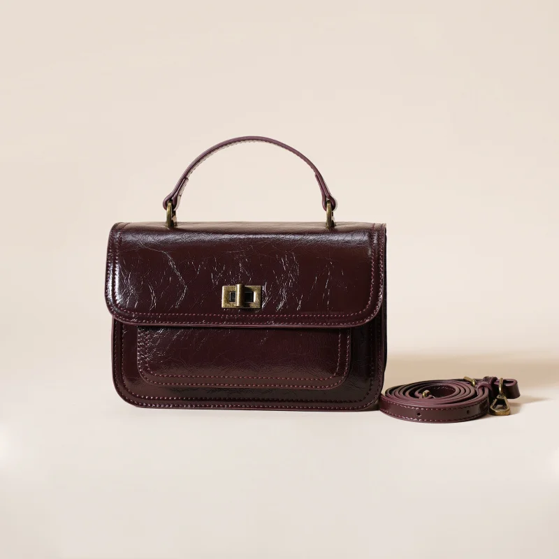 Vintage Genuine Leather Small Square Bag Spring Summer New Style Women's Handbag High Quality Shoulder Crossbody Bag