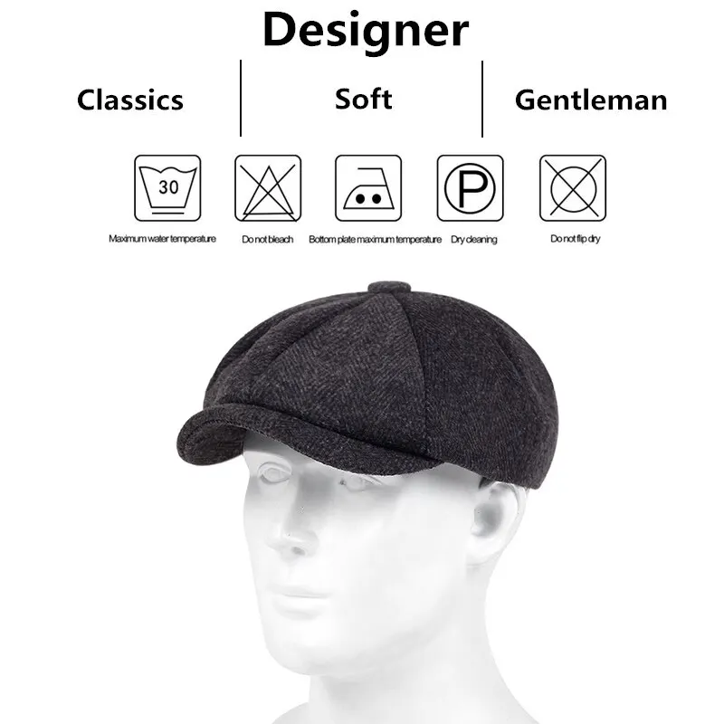 Casual Hat Retro Newsboy Caps Men British Painters Hats Autumn Winter Berets Herringbone Flat Cap Hip Hop Berets