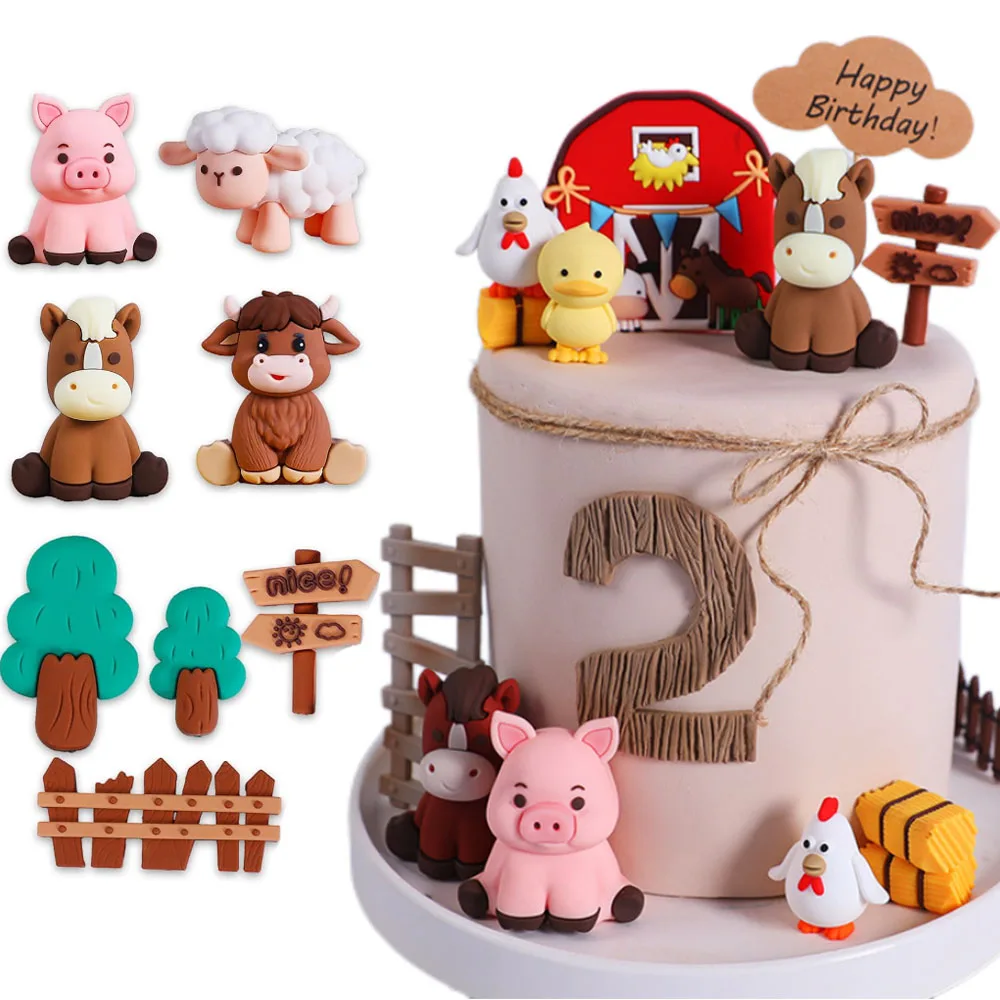 Cake Topper Farm Animal Cake Toppers Barnyard Themed Mini Sheep Horse Cow Pig Toppers Farm Animal Baby Shower Birthday Decor