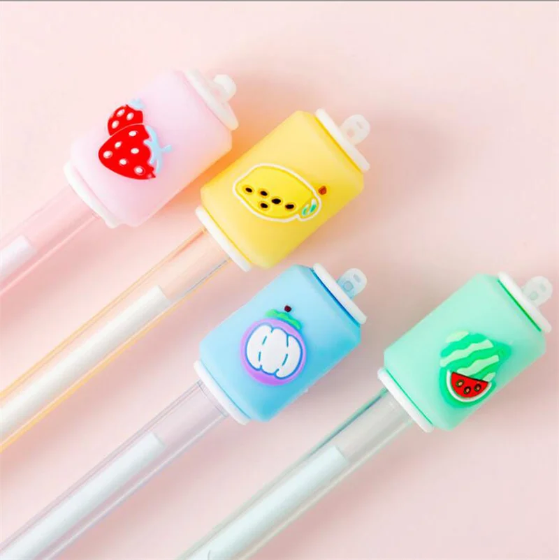 

60 pcs/lot Creative Fruit Soda Transparent Gel Pen Cute 0.5 MM Black Ink Signature Pen School Writing Supplies Promotional Gift