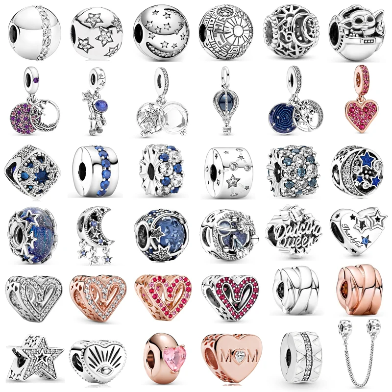 

New Fashion Charm Original Death Star Moon Blue Star Beads Suitable for the original Pandora Lady Bracelet Jewelry Accessories