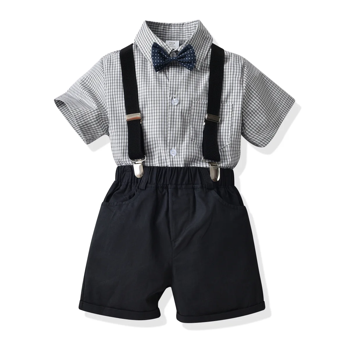 

2023 Summer Kid Clothes Boys Fashion Outfit For Baby Boy Infant Clothing Overall Suit 2pcs Set Cotton Plaid Shirt Black Birthday