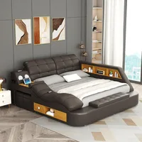 Luxury Smart King Bed Frame, Multifunction Bed Frame Upholstered Platform with Massage Recliner/Bluetooth Speaker/USB Charging 1