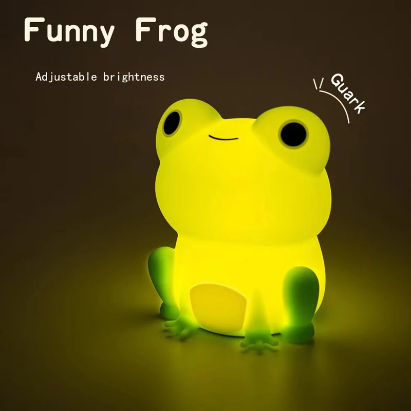 Qiqi Frog Silicone Lamp USB Charging Multi Mode Dimming Timer Night Light Children's Gift LED Sleep Companion Patting Light