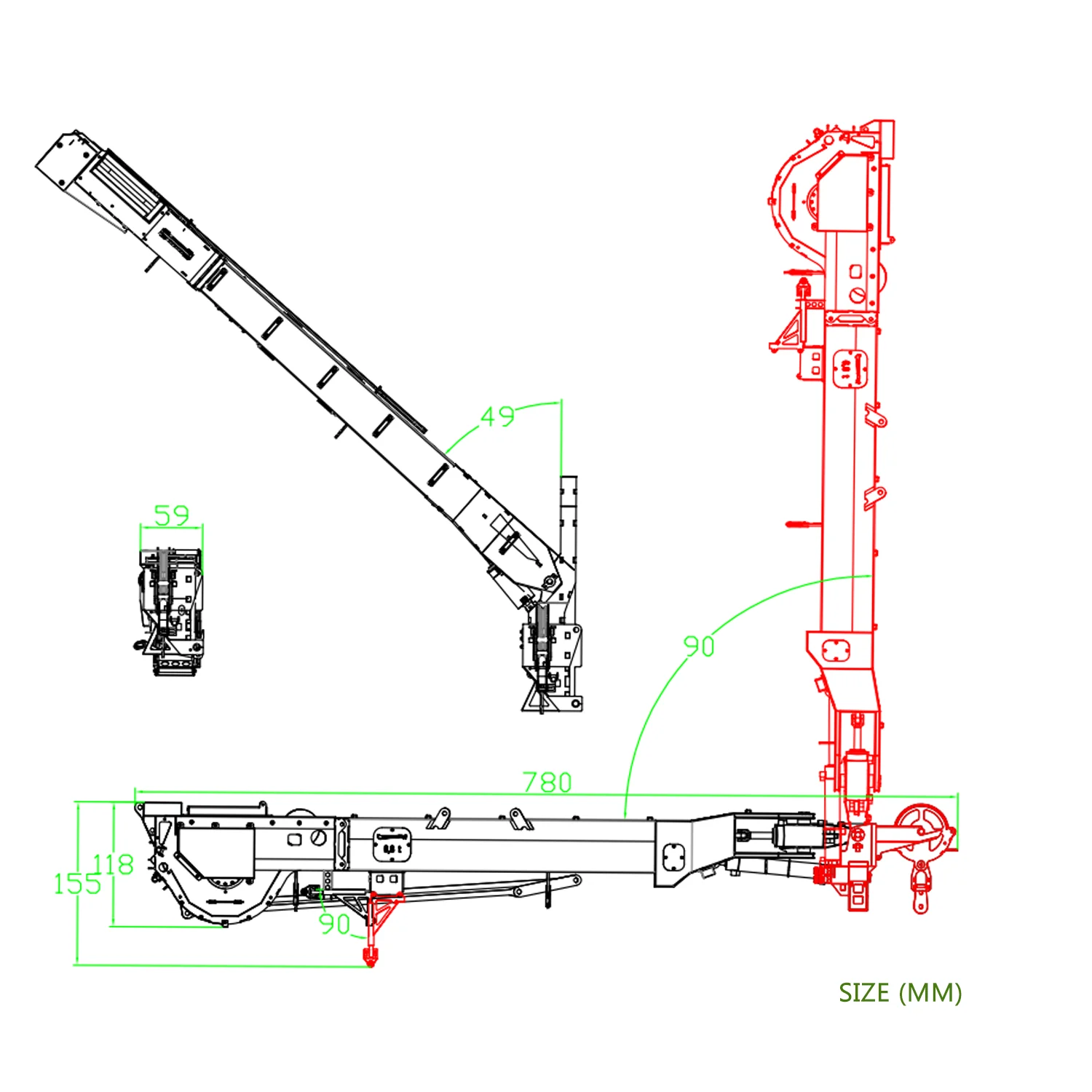 RC Superlift Toys for 1/14 Scale Remote Control Hydraulic Crane Truck Metal Y Wings Crane Eyewhale Model Upgrade Parts TH24320 6