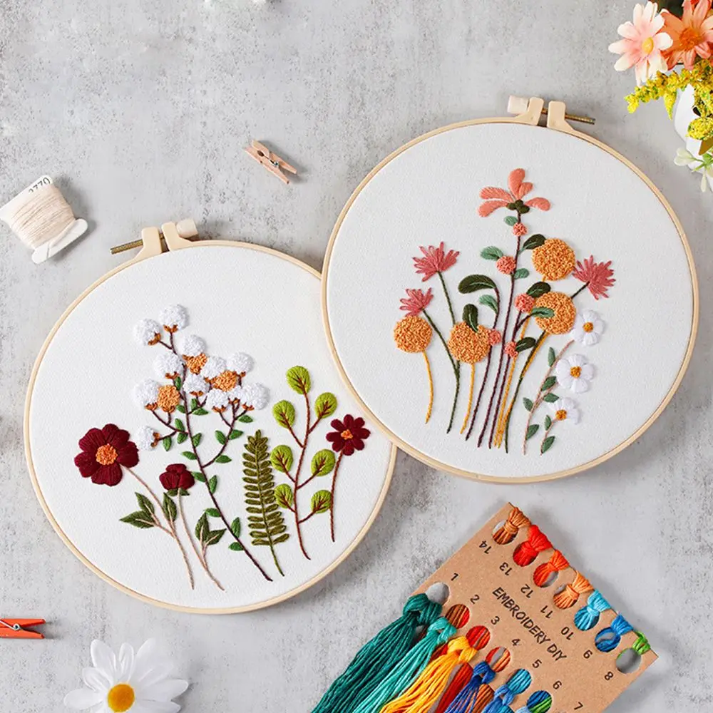 Diy Material Pack With Hoop Artcraft Cross Stitch Needlework Embroidery Kit Bouquet Flower Needlecraft