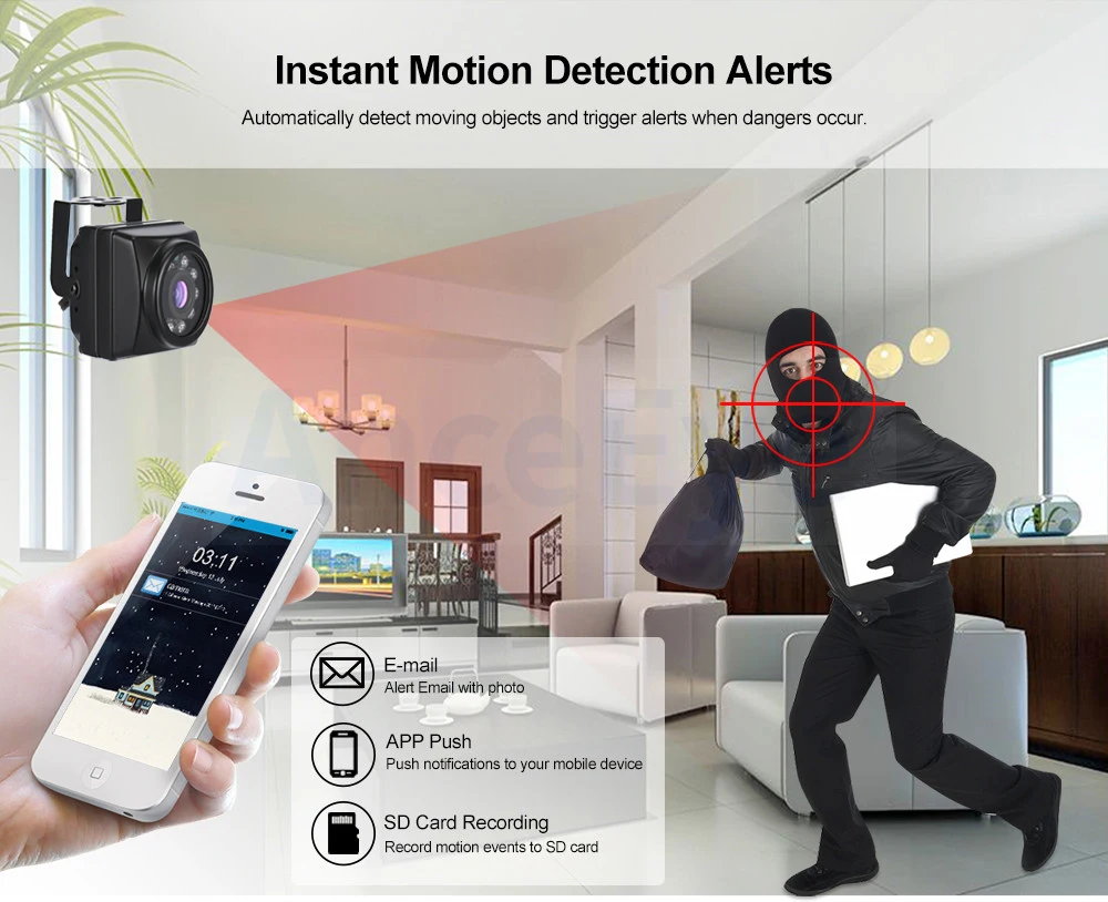 Motion detection notification system displayed on a smartphone