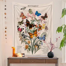 

Butterfly Album Flowers Tapestry Wall Hanging Simple White Background Home Child Room Decoration Hd Print Wall Cloth Tapestries