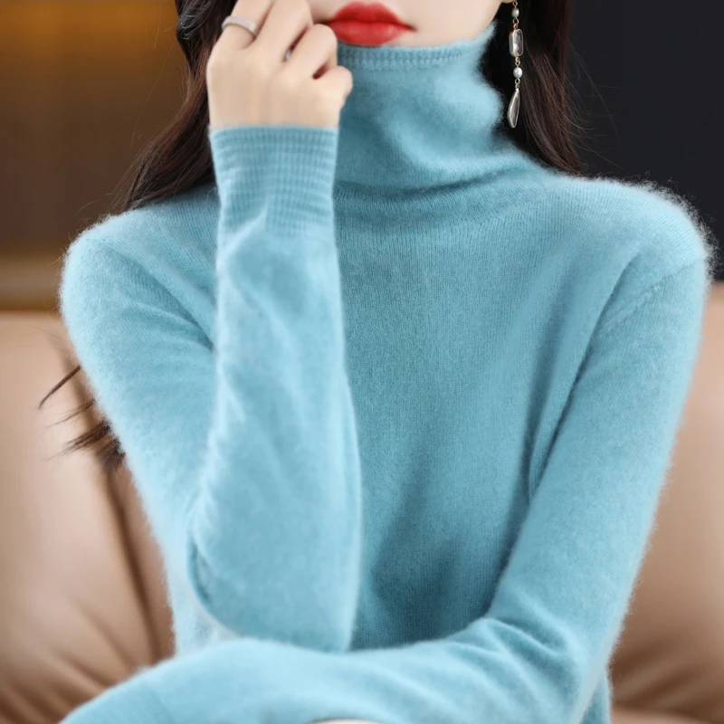 Свитер из 100% чистой шерсти и кашемира, пуловер с воротником-ворсом на осень и зиму 2023, Модные Повседневные вязаные топы в Корейском стиле, Женская куртка с длинным рукавом