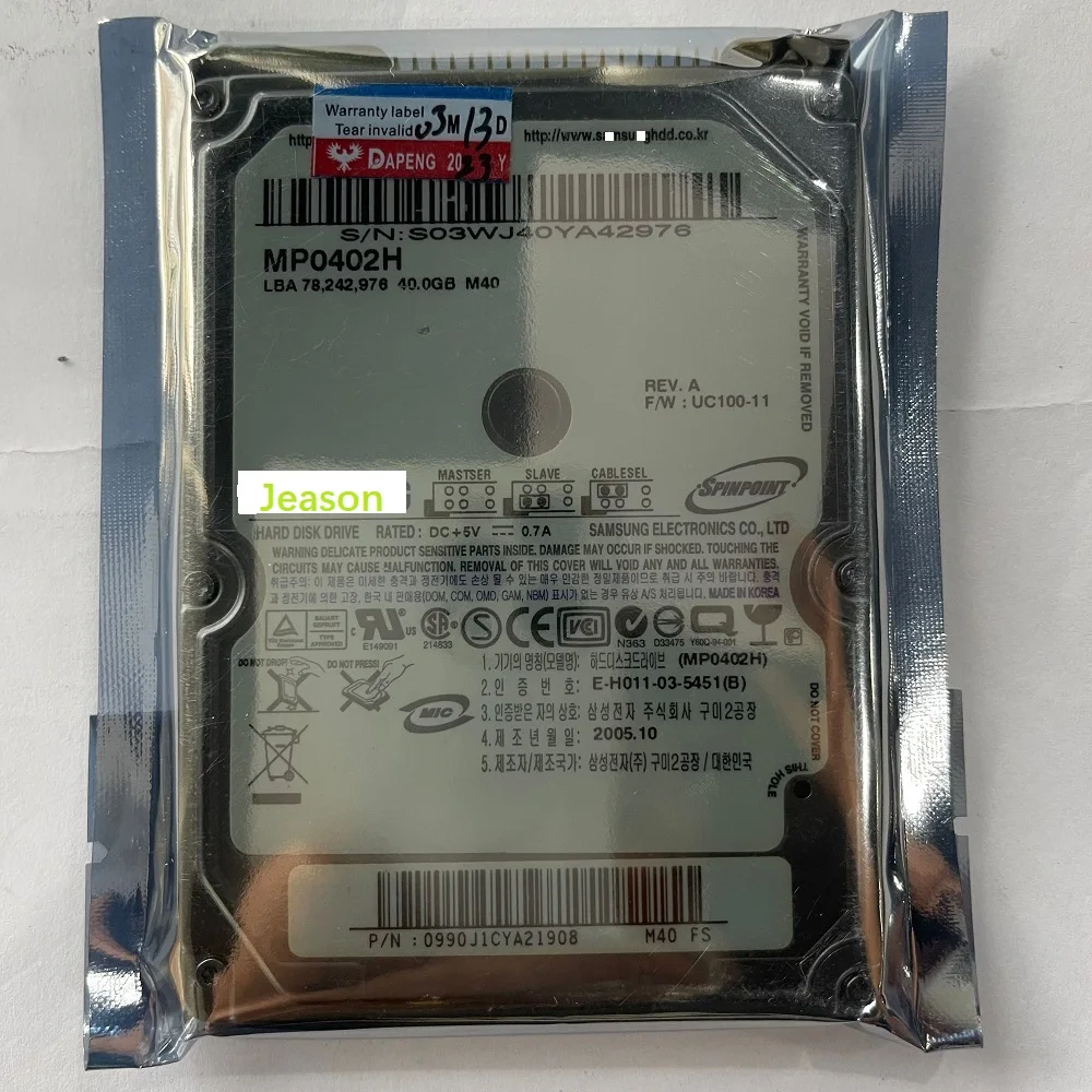 Nuovi Dischi Rigidi Interni 40G Mp0402H 5400 Rpm 8M 2.5 "Ide Pata Hdd
