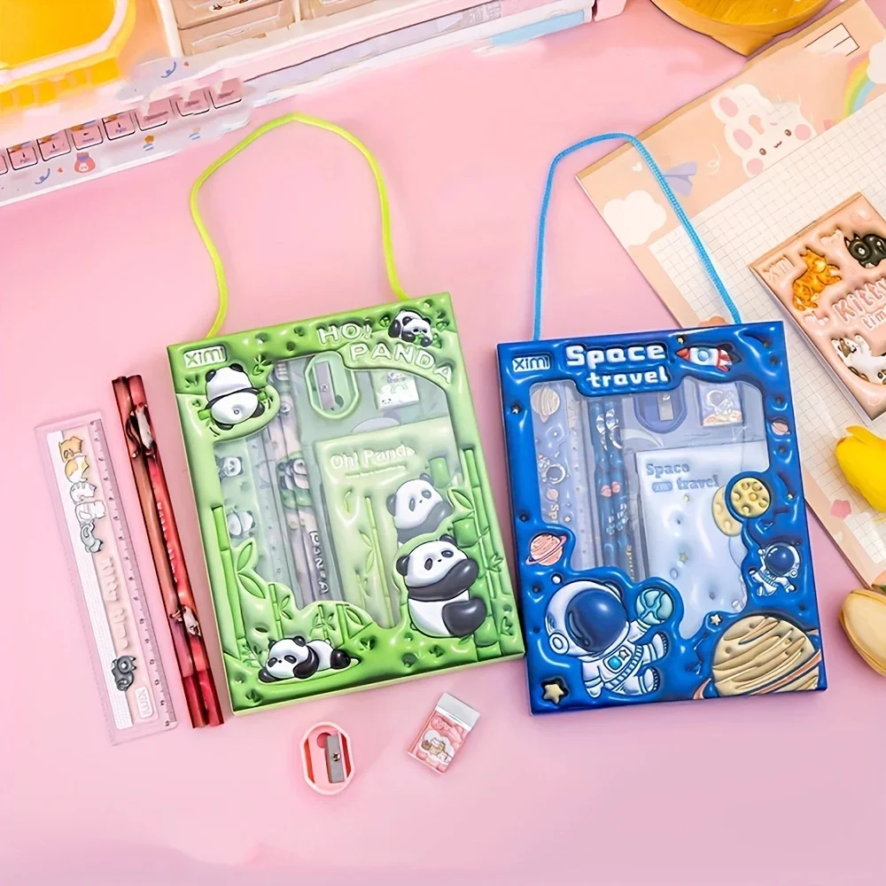 Cute 3D Cartoon Stationery Set Pencil Notebook Ruler Eraser Set 6 Pcs / set Perfect Gift for The Beginning of The School Year stationery gift box stationery set