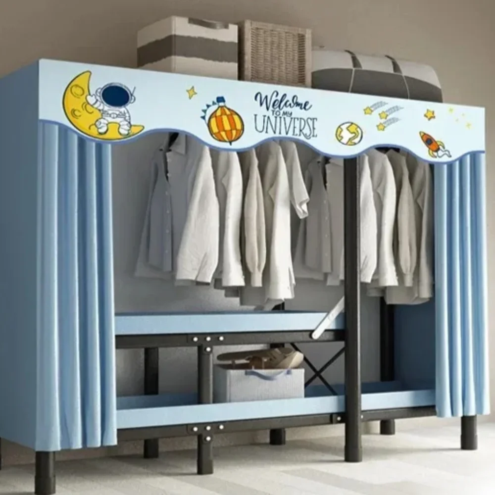 Cloth Wardrobe Fabric Wardrobe Folding Wardrobe Installation-Free Foldable Closet with Screen Curtain Simple Durable Steel Frame Dustproof Shelf