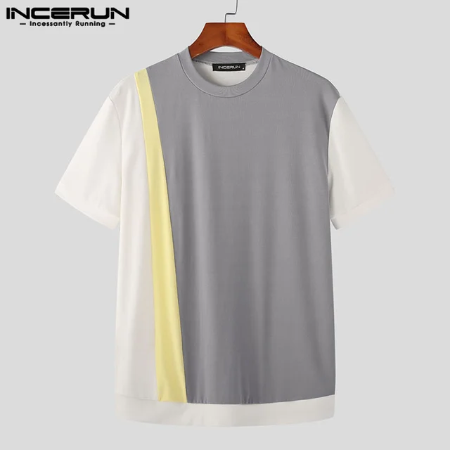 Camiseta Patchwork INCERUN: Tendência de Moda Masculina com Desconto de 40%