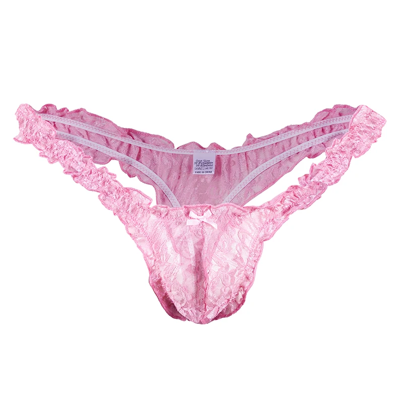 Mens Lace G-string And Thong Sexy Underwear See Through Tanga Bikini String Transparent Male Underpants T-back Panties