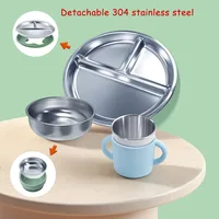 Ensemble d'alimentation pour bébé en silicone avec assiette en acier inoxydable personnalisable, bol à ventouse, assiettes, cuillère, fourchette, tasse – Cadeau créatif pour enfants sans BPA 3