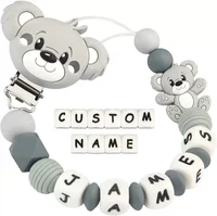 Baby Personalized Silicone Name Cartoon Bear Newborn Accessories Pacifier Chain Teething Toy Chew Gift Nipple Dummy Holder Chain
