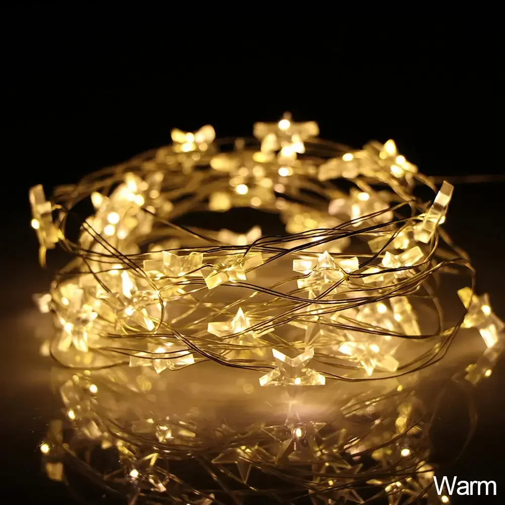 Star Copper LED Fairy Lights - USB/Battery Operated Decorative String for Home and Holiday Ambiance