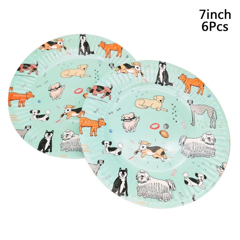 6Pcs Cute Pet Little Doggies Happy Birthday Paper Plates Cups Tableware 1st Birthday Baby Showe Decoration Home Party Supplies