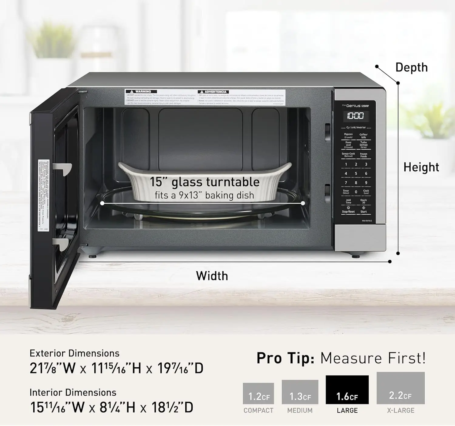 76  1.6 cu.ft Cyclonic Inverter  Microwave Oven 1250  Power with Genius Sensor Cooking, 19.44"D x 2 5