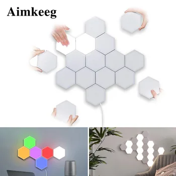 컬러 야간 조명, 침실 장식 터치 센서 LED 모듈 육각 램프, 마그네틱 벽걸이 크리에이티브 홈 인테리어 라이트