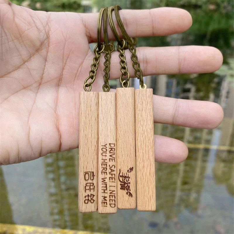 3mm Wood Keyring For Men Personalise Keychain For Keys PU Leather Keychain  For Women Blank Keyring For Car Accessories Wholesale