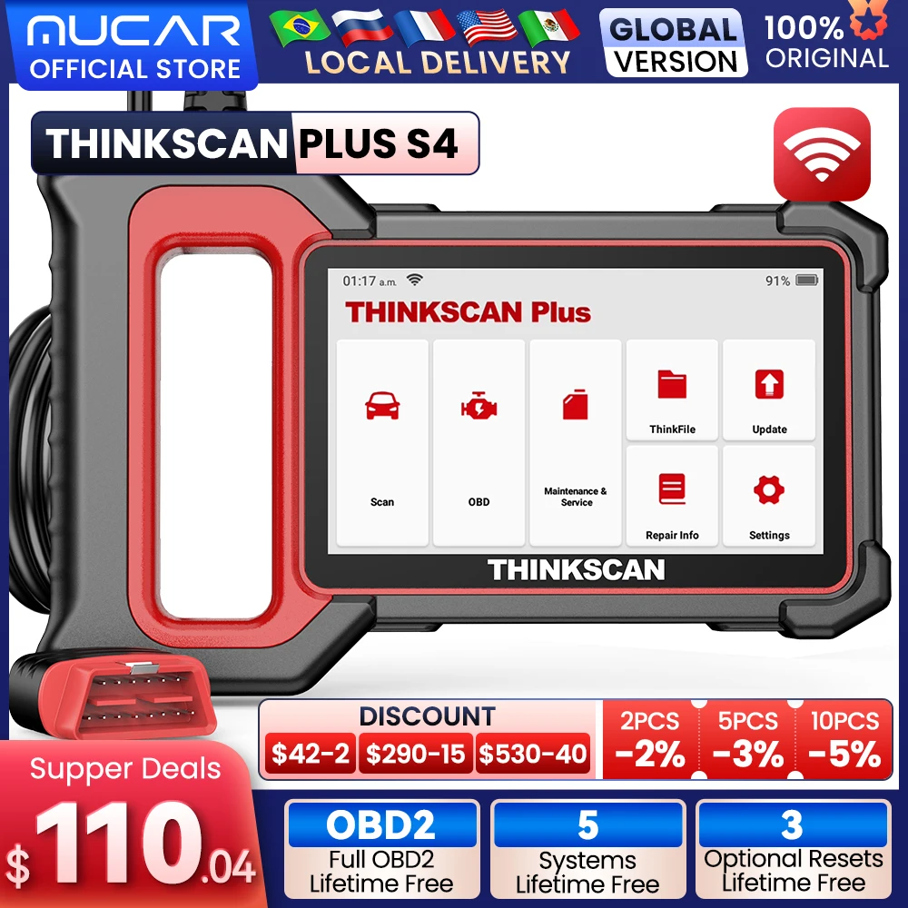 

THINKCAR THINKSCAN Plus S4 OBD2 Automotive Scanner Car Diagnostic Tools obd2 ABS Airbag Engine Transmission BCM System Scan Tool