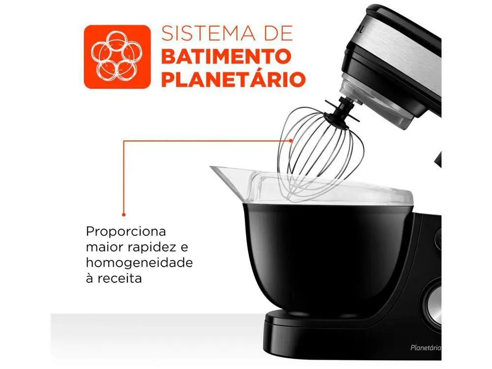 Batedeira Planetária Mondial Preto e Inox 700W - 220V 4