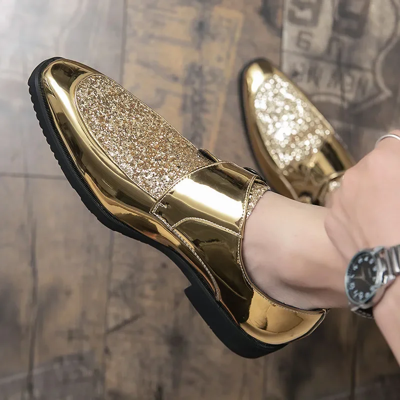 Leather Shoes Shoes Men Casual Man Men's Summer Shine Gold Dress Patent Leather For Mens Gold Moccasins Business Pointed Bussiness Luxury