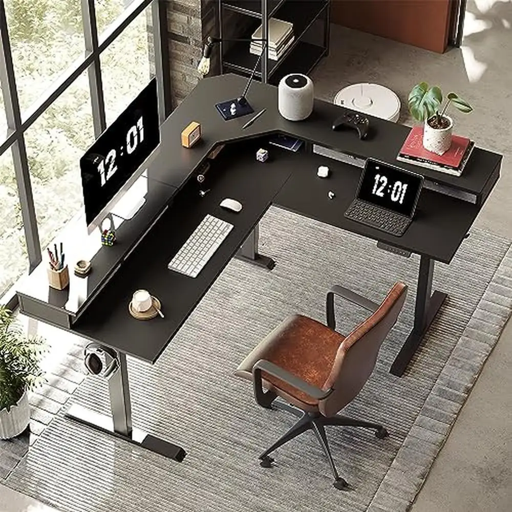 Adjustable Electric L Shaped Standing Desk with Splice Board 63" Corner Gaming Desk 2