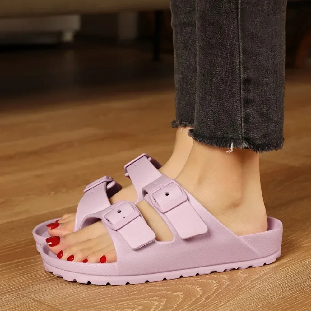 Men Slippers Women At Home Summer Slipper Outside Beach Sandals Flat Bottom EVA Double Button Slippers Men Solid