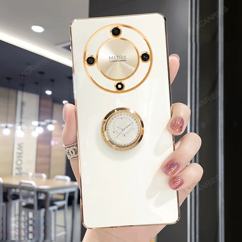 Luxury Plating Ring Holder Stand Case for Huawei Honor - Premium Silicone Cover