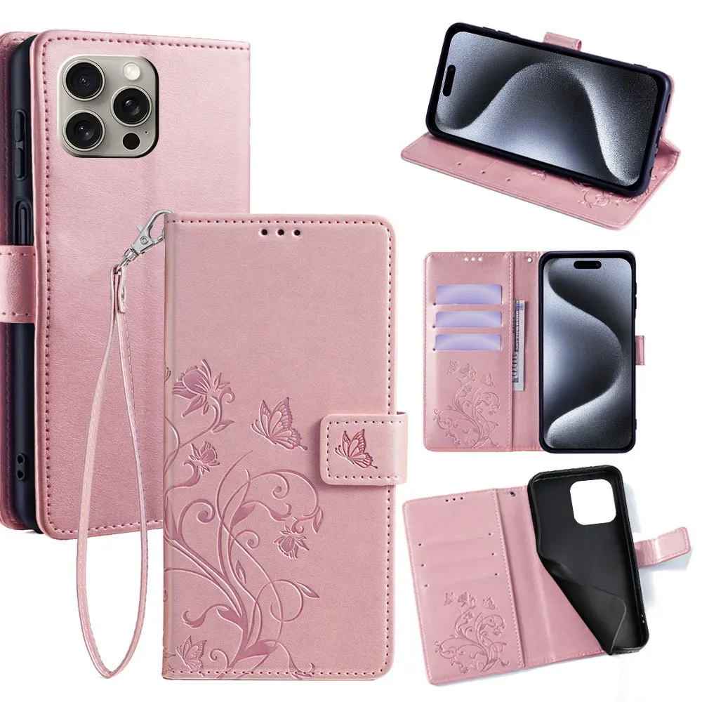 Butterfly Handy Leather Wallet Cover with Magnetic Closure and Card Slots