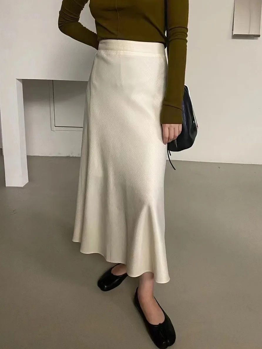 

Винтажная атласная юбка-годе ZHISILAO, Женская однотонная трапециевидная длинная юбка с высокой талией, осень 2023