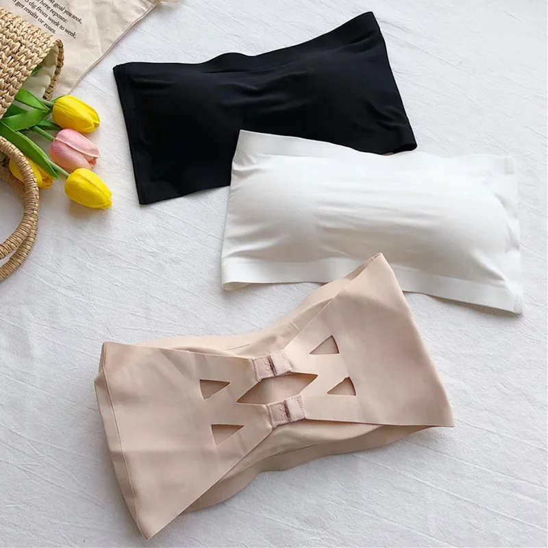 

Seamless One-piece Tube Tops Women Removable Pads Intimates Basic Black/White/Skin Womens Strapless Bra Bandeau Tube Top