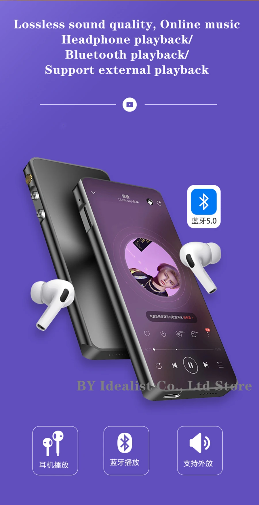Mahdi 128gb Mp4 Player Bluetooth Wifi Android Looseless Hifi MP3 Touch Screen 4.2 inch Music Video MP4 Players Fm Radio Speaker For mp4 player,music player,mini media player