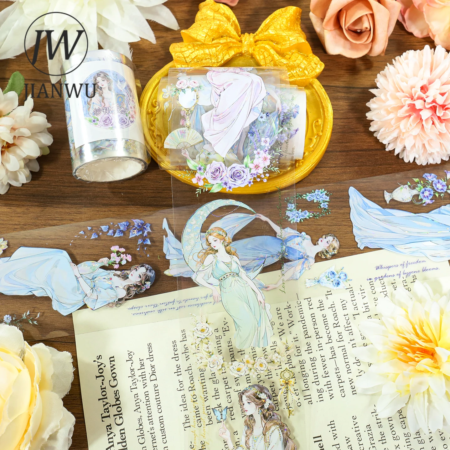 JIANWU 60mm * 200cm 빈티지 소녀 꽃 캐릭터 풍경 소재 콜라주 스크랩북 PET 테이프 크리 에이 티브 DIY 저널 문구