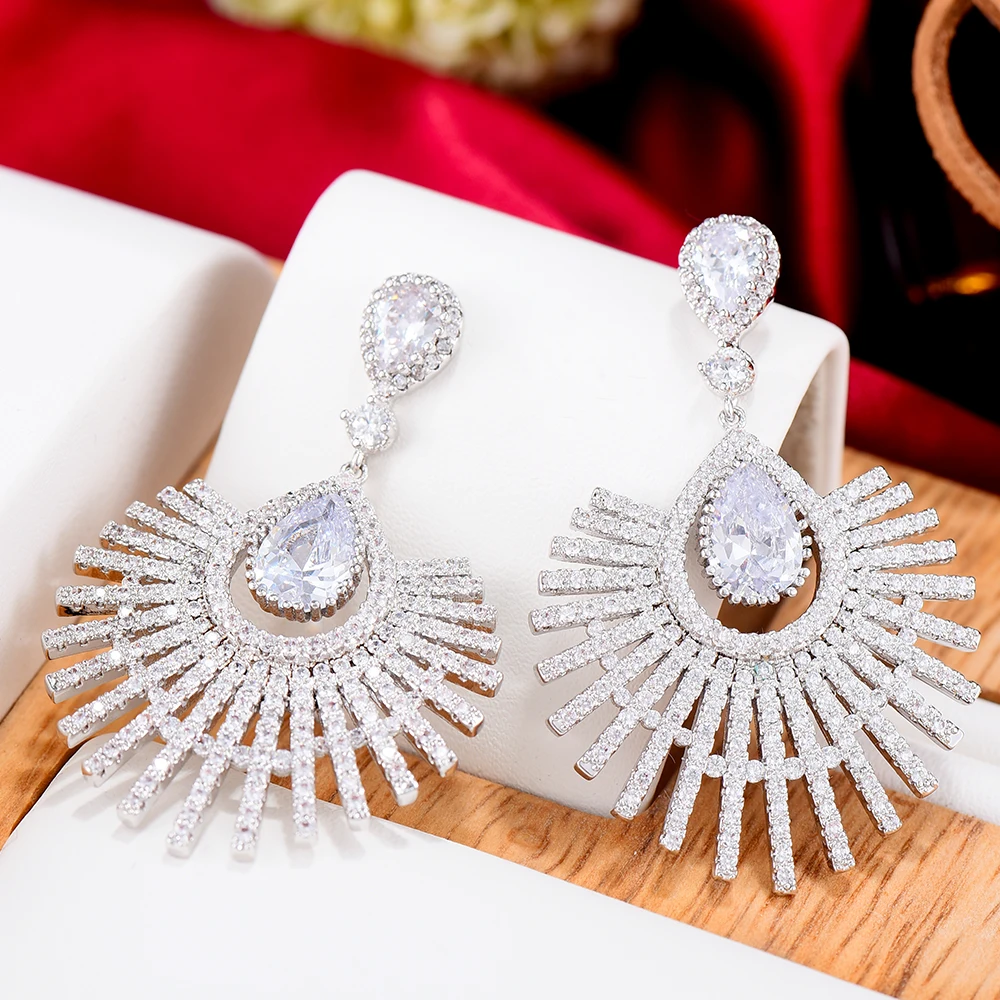 

Siscathy Trendy Luxury Cubic Zircon Geometry Hanging Earrings For Women Wedding Party Anniversary Jewelry Valentine's Day Gifts