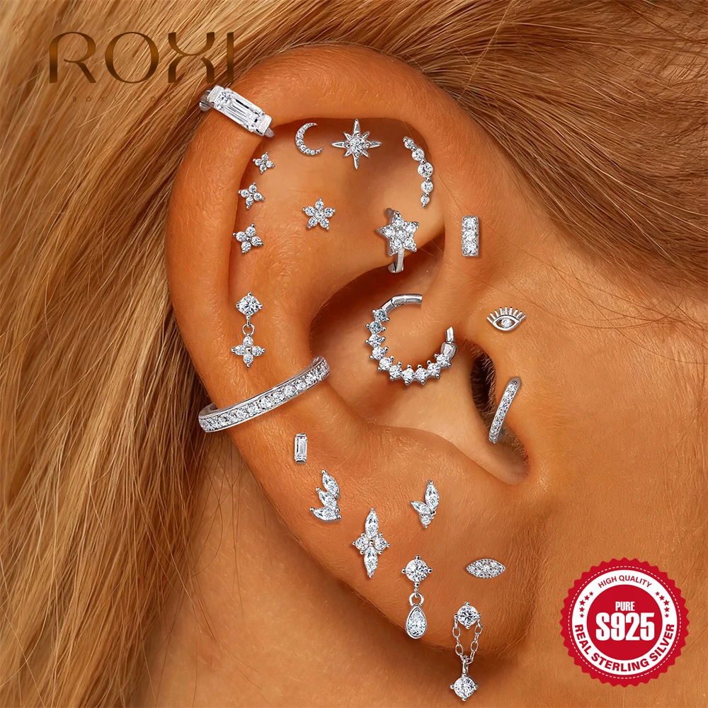 ROXI 1 Stück klassischer Wassertropfen/Augen Moissanit Piercing Flachkopf Faden Ohrring Damen 925 Sterling Silber Edlen Schmuck Geschenke – Detail 4