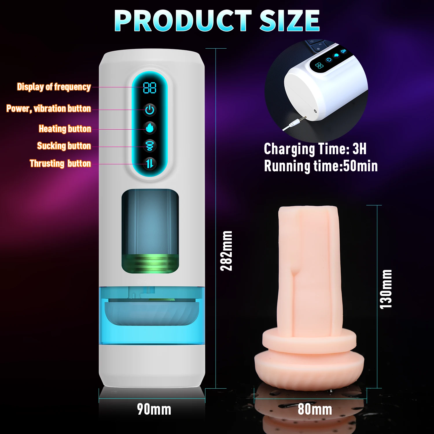 Male penis sexual massager, capable of automatic heating, 9 vibration modes, and 9 suction modes