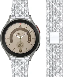 Elegant Diamond Metal Bracelet Band with Adjustable Strap - 22mm watch band (Silver)