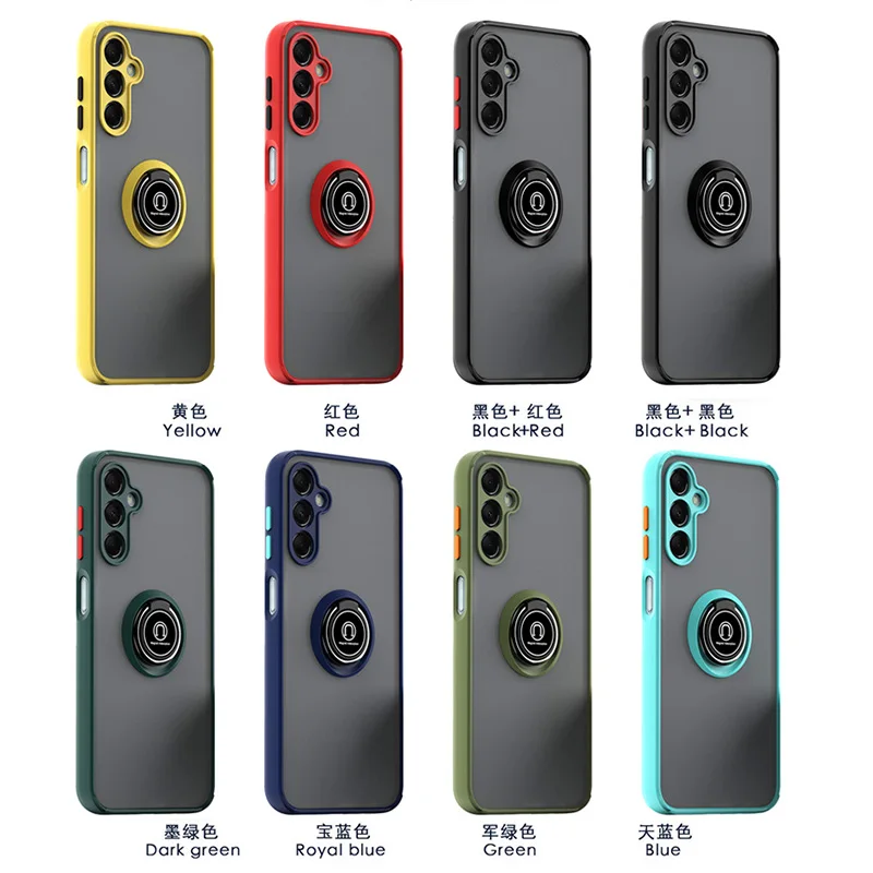 Luxury Matte Translucent Phone Case with Magnetic Ring Holder Protector
