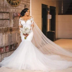 KapokDressy New 2023 Plus Size Wedding Dresses African Sheer Neck Long Sleeves Dubai Bridal Dress Dubai Vestidos De Novia
