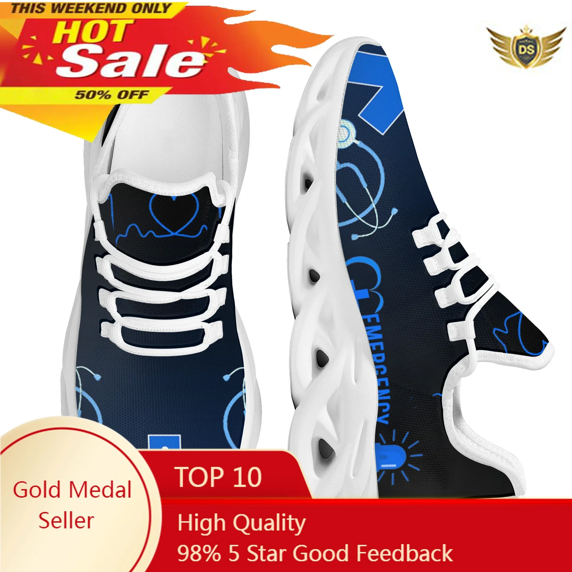 EMT EMS EMR Paramedic Print Shoes For Women Medical Surgical Design Breathable Sneakers Lace Up Footwear Zapatos