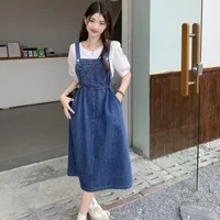 2025 mode femmes Denim jupe à bretelles printemps été casual sangle femme taille haute a-ligne solide à lacets femme jupes 2