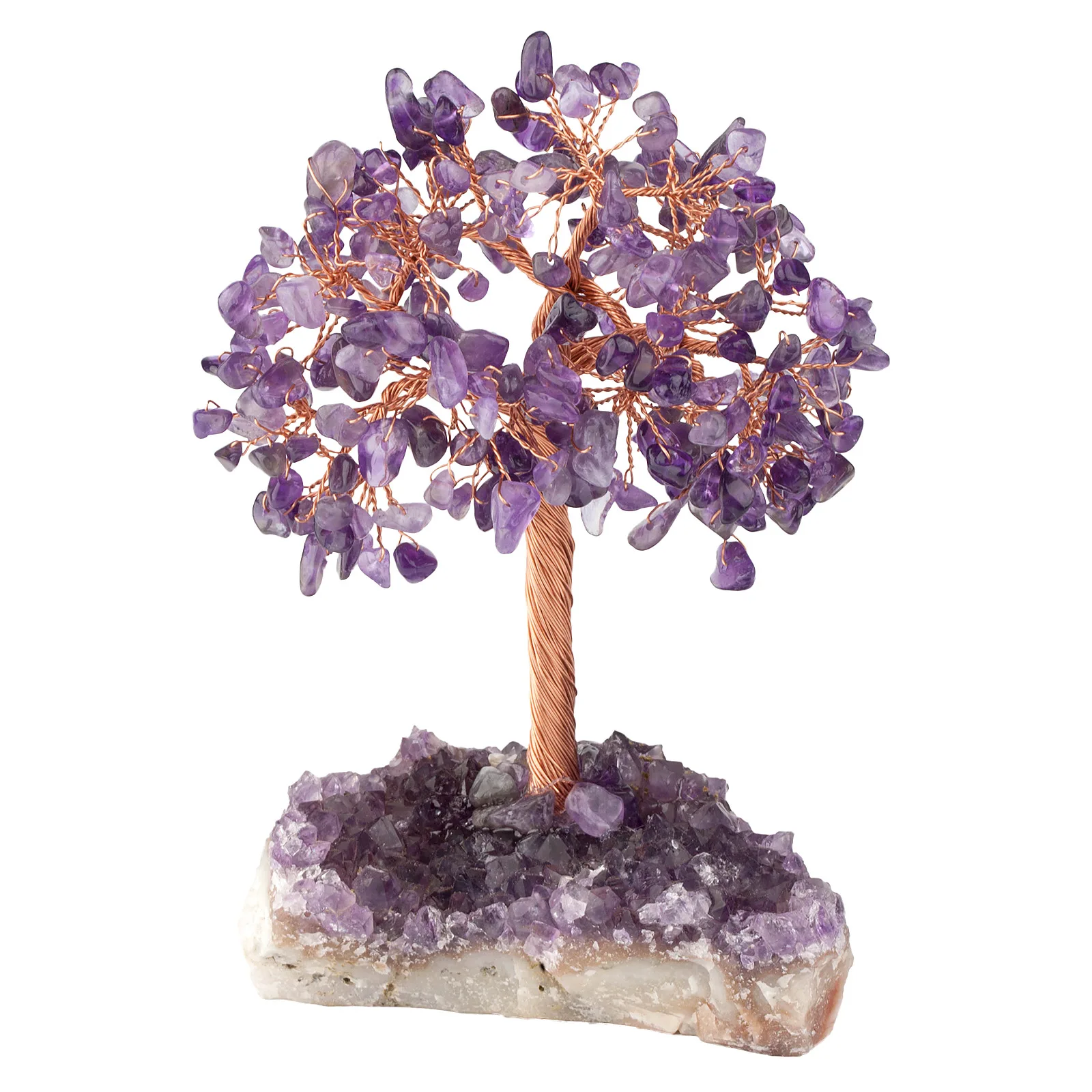 Um·Home Crystal Money Tree Copper Wire Wrapped Natural Amethyst Cluster Base Chakra Rose Quartz Trees Feng Shui Home Room Decor |