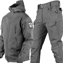 2023 5XL New Soft Shell Autumn and Winter Plush Thickened Climbing Tactical Training Waterproof Fishing Charge Coat and Pants