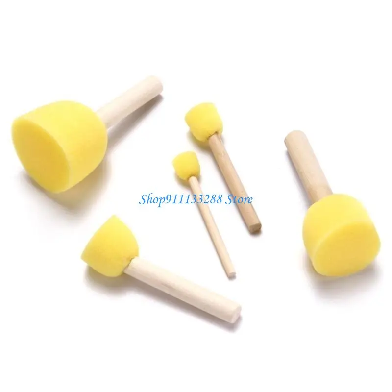 G88D 5pcs 스폰지 폼 브러쉬 세트 나무 손잡이 스탬프 그림 도구 DIY 공예 어린이 초보자 미술 용품