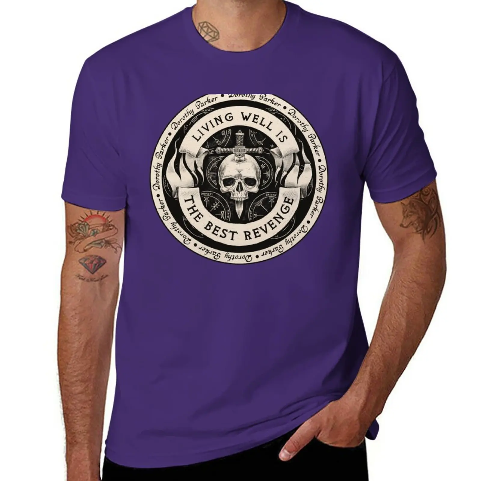 

New Living Well is the Best Revenge' Typography Vintage Skull T-Shirt quick drying shirt Blouse mens workout shirts